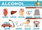 Alcohol infographic diseases and effects on body vector