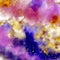 Alcohol ink texture. Colorful gold watercolor paper. Metallic foil watercolor. Painted cloudy sky.