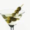 Alcohol, martini with olive and vodka, traditional cocktail drink. Evening classic drink. AI generated