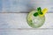 Alcohol mojito cocktil bar long drink fresh tropical beverage top view copy space highball glass, with rum, spearmint