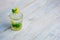 Alcohol mojito cocktil bar long drink fresh tropical beverage top view copy space highball glass, with rum, spearmint