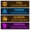 Alcohol neon light banner templates set