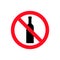 Alcohol not permitted allowed sign. Bottle glass drink forbidden, alcohol symbol stop