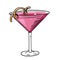 Alcohol Pink cocktail. Hand drawn flat style. Cartoon vector illustration. Isolated on white background.