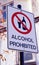 Alcohol prohibited sign on an outdoor pole