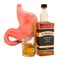 Alcohol`s effects on the stomach concept. Human stomach with alcohol drink. 3D rendering