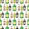 Alcohol strong drinks in bottles cartoon glasses seamless pattern background whiskey cognac brandy wine vector