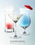 Alcohol summer beverage glasses template with different kinds of cocktails in realistic style isolated