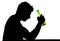 Alcoholic drunk man with beer bottle in alcohol addiction silhouette