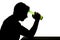 Alcoholic drunk man with beer bottle in alcohol addiction silhouette