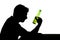 Alcoholic drunk man with beer bottle in alcohol addiction silhouette