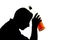 Alcoholic drunk man with whiskey bottle in alcohol addiction silhouette