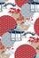 Alcove bridge maple circles japanese chinese vector design pattern blue red