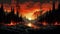 Alder Forest Firestorm: Retroillumination 8-bit Art Painting