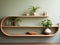 Alder Wood Floating Shelf with Oval Frames and a Geometric Vase - AI Generated