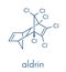 Aldrin banned pesticide. Once widely used as insecticide, known as a persistent organic pollutant. Skeletal formula.