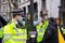 ALDWYCH, LONDON, ENGLAND- 6 December 2020: Protester clashing with police at the Kisaan protest outside India House