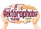 Alektorophobia fear of chickens word hand sphere cloud concept