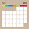 Ð¡alendar page for April 2022, wall planner with colorful design. Week starts on Monday