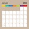 Ð¡alendar page for January 2022, wall planner with colorful design. Week starts on Monday