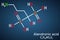 Alendronic acid molecule. Structural chemical formula on the dark blue background