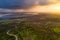 Alentejo drone aerial view of the landscape at sunset with alqueva dam reservoir, in Portugal