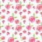 Alentines Day seamless background. Floral cute pattern with pink and red roses and hearts on white.