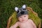 Alert Baby Boy Wearing a Raccoon Costume