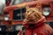 Alert Firefighter Cat in Front of Fire Truck During Emergency Response