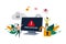 Alert message of virus detected, identifying computer virus, hacking security with small people concept vector flat illustration,