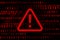 Alert warning sign with digital binary code in the background. Esclamation mark. Hacker, ransomware, malware, ddos attack, cyber