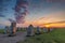 Ales Stenar - An ancient megalithic stone ship monument in Southern Sweden photographed at sunset