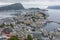 Alesund, Norway - June 12, 2016: Norway, Alesund town panoramic view, Norwegian fjords. View from the mountain Aksla at the city