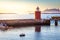 Alesund Sea port with ships at peaceful dawn, Norway, Scandinavia