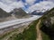 Aletsch Glacier With Hiking Trail in Foreground