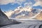 Aletsch glacier. Largest longest glacier Euopra, Valais Switzerland. Panoramic of the Jungfrau. Aletsch arena