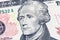 Alexander Hamilton portrait on 10 US dollar bill