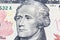 Alexander Hamilton portrait on 10 US dollar bill.