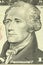 Alexander Hamilton portrait on the banknote of ten American dollars