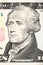 Alexander Hamilton portrait from ten dollar bill close-up.