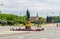 Alexander Suvorov monument with Field of Mars and Engineer castle at background, Saint Petersburg. Russia