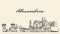 Alexandria skyline Egypt hand drawn vector sketch