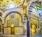 The alfiz blind arcade and mihrab in maqsura caliph`s or emir`s praying area of Mezquita, on Sep 30 in Cordoba, Spain