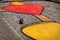 Alfombra, sawdust carpet with heart and incense bowl on street made for Semana Santa, Easter, Santiago Atitlan, Guatemala