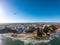 Algarve, Portugal aerial view on beach and coast of Atlantic Ocean. Hotels zone on Cliffs in Praia de Falesia Albufeira