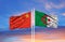 Algeria and China two flags on flagpoles and blue sky
