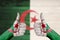 Algeria flag painted on female hands thumbs up