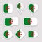 Algeria flag stickers set. Algerian national symbols badges. Isolated geometric icons. Vector official flags collection. Sport pag