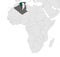 Algeria Location Map on map Africa. 3d Algeria flag map marker location pin. High quality map of Algeria. Africa.