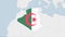 Algeria map highlighted in Algeria flag colors and pin of country capital Algiers